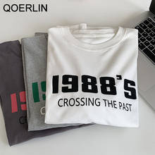 Camiseta básica unissex qoerlin, camiseta estampada com manga curta, gola redonda, tamanhos grandes 2024 - compre barato