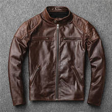 Free shipping.2020 New Brown genuine Leather jacket.Vintage goatskin coat,Men fashion biker style outwear.cool slim sales 2024 - buy cheap