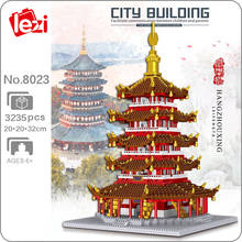 CB-bloques de construcción Lezi para niños, juguete de ladrillos para armar Torre Pagoda Leifeng, modelo 3D, con Mini diamantes, sin caja, arquitectura mundial, 8023 2024 - compra barato