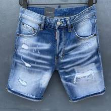 Jeans Italian Men's Straight Denim Shorts Blue Paint Slim Jeans Shorts D9128 2024 - buy cheap