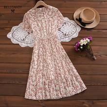 Coreano doce verão vestido feminino prairie chique floral impresso lindo chiffon vestido de manga curta elegante plissado feminino vestidos 2024 - compre barato