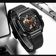 2021 HAIQIN fashion men watches top brand luxury square mechanical watch men sport wirstwatch hollow skeleton erkek kol saati 2024 - buy cheap