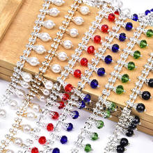 1Yard Fashion Bridal Pearl Tassel Trimmings Dangle Crystal Metal Chain For Sew On Wedding Rhinestone Dress Headwear Decoration 2024 - buy cheap