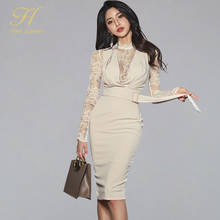Женское кружевное платье до колен H Han Queen, элегантное облегающее платье-карандаш в стиле пэчворк, лето 2020 2024 - купить недорого