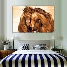 Pintura artística de dos caballos, lienzo de amor de animales, póster dorado impreso, imagen artística de pared moderna para sala de estar, pintura en lienzo 2024 - compra barato