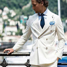 Blazer masculino com gola alta, mais recente blazer formal de duas peças com corte slim, ternos para casamento, fumo, negócios, homens 2024 - compre barato