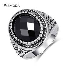 Kinel-Anillo de boda de piedra negra para hombre, Color plateado, grabado, diseño de la suerte, joyería Vintage, venta al por mayor, envío directo 2024 - compra barato