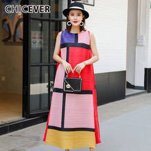 CHICEVER Casual Patchwork Plaid Hit Color Dress Women O Neck Sleeveless Tank Oversize Loose Maxi Dresses Female 2020 Fashion New 2024 - buy cheap
