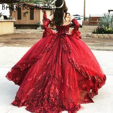 Vestido 16 quinceanera borgonha, vestido com apliques de lantejoulas frisado amor para concurso vestido de aniversário feminino mexicano 2024 - compre barato