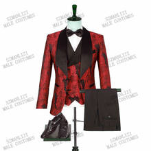 Traje de fiesta de novio para hombre, Blazer de esmoquin de corte ajustado, traje Formal Floral rojo, 3 piezas, 2020 2024 - compra barato