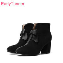  Winter New Comfortable Black Green Women Ankle Boots High Sqaure Heels Lady Shoes EA115 Plus Big Small Size 10 32 43 46 2024 - buy cheap