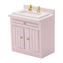 Lavabo rosa a escala 1/12 con armario para casa de muñecas, mueble, modelo 2024 - compra barato