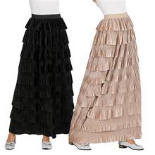Fashion Muslim Women Velvet Stretch Layered Skirt High Waist Pleated Islamic Maxi Skirts A-line Arab Casual Lady Skirts Bottoms 2024 - buy cheap