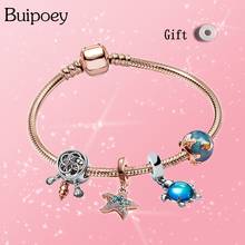 Buipoey New Rose Gold Ocean Theme Charm Bracelets For Women Original Blue Starfish Sea Turtle Beaded Summer Bracelet Jewelry 2024 - buy cheap