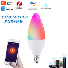 Bombilla inteligente E12/E14 Tuya Zigbee 3,0, luz LED RGBCW con Control de voz de 5W, funciona con Alexa, Google Home, Smart Life, aplicación de Control remoto 2024 - compra barato