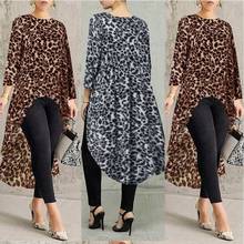 New large size leopard print shirt 7XL 6XL 5XL 4XL fashion female leopard print irregular hem long sleeve round neck retro shirt 2024 - buy cheap