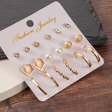 ZWC 2021Women's Earrings Set Pearl Earrings For Women Bohemian Fashion Jewelry Geometric Crystal Stud Golden Earrings Unusual 2024 - buy cheap