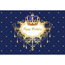 7x5FT Royal Blue Diamonds Happy Birthday Gold Crown Frame Party Custom Photo Studio Backdrop Background Vinyl 220cm X 150cm 2024 - buy cheap