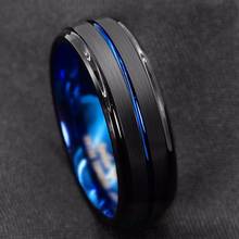 Men's Fashion 8mm Black Brushed Ladder Edge Titanium Steel Ring Blue Groove Male Men Wedding Party Finger Ring Jewelry Gifts 2024 - buy cheap