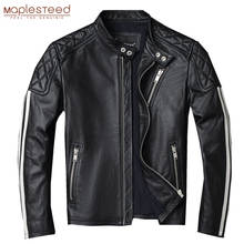 Men Leather Jacket 100% Genuine Cowhide Leather Jackets Slim Fit White Stripes Men Natural Skin Coat Autumn Clothing M420 2024 - buy cheap