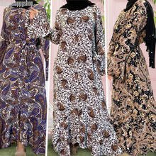 Trajes familiares para madre e hija, caftán Abaya estampado Vintage, vestido largo islámico musulmán para mujeres y niñas con cinturón, bata de ramadán de Dubái 2024 - compra barato
