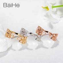 BAIHE Solid 14K Yellow Gold 0.15ct H/SI Round Natural Diamonds Engagement Band Women Fine Jewelry Beautiful feather Diamond Ring 2024 - buy cheap