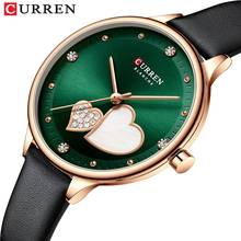 Curren relógio de pulso de couro feminino, relógio de quartzo elegante fino com strass 2024 - compre barato