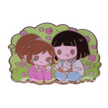 Chihiro And Haku Enamel Pin Best friend who will always stand by you Brooch Girl boy siting on grass Accessory 2024 - buy cheap