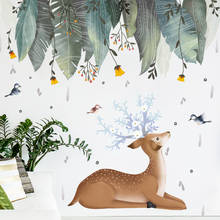 Adesivos de parede tropical, folhas grandes, plantas frescas, plano de fundo, sofá, tv, sala de estar, quarto, decoração, decalque de vinil 2024 - compre barato