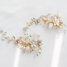 Floralbride Handmade Wired Golden Crystal Rhinestones Pearls Flower Bridal Hair Clip Barrettes Wedding Headpieces Women Jewelry 2024 - buy cheap