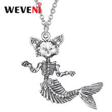 WEVENI Halloween Alloy Antique Gold Plated Skeleton Fish Necklace Skull Pendant Jewelry For Women Girls Birthday Gift Decoration 2024 - buy cheap