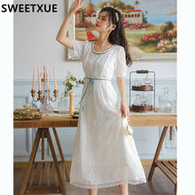 SWEETXUE White Sweet Fairy Lace Embroidery Elegant Party Dress Women's Summer 2021 Fashion Elegant Fairy Long Cute Chic Dresses 2024 - buy cheap