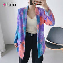 2020 Autumn Women Streetwear Blazer Coat Ladies Purple Tie-dye Printed Blazer Jacket Outwear Female Single Button Loose Coats 2024 - buy cheap
