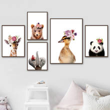 Pintura en lienzo para pared, cuadro de flores, jirafa, elefante, Panda, pato, carteles nórdicos e impresiones, imágenes de pared para decoración de sala de estar 2024 - compra barato