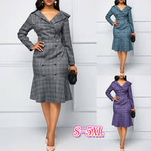 African Dresses For Women 2020 Elegent Fashion Style Long Sleeve Women Midi Dress African Office Lady Plaid Print Africa Dress 2024 - buy cheap