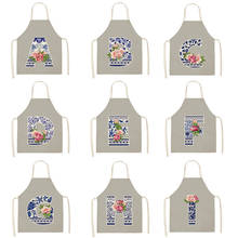 Porcelain Letter Printed Kitchen Apron for Woman Man Cotton Linen Flowers Aprons for Cooking Home Cleaning Tools 2024 - buy cheap