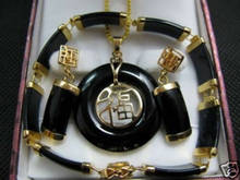 Conjunto de collar, pulsera y pendientes con colgante de jade negro fino 2024 - compra barato