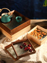 Japanese retro glass solid wood tray household tea tray fruit black walnut tray bathroom sundries storage beech wood tray 2024 - buy cheap