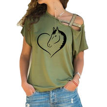 Женские футболки Love Riding Horse, летняя футболка с коротким рукавом и забавной лошадиной девушкой, женские Асимметричные бандажные футболки с косым крестом 2024 - купить недорого
