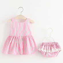 Bebê meninas listrado conjuntos de roupas 2021 novo verão bebê recém-nascido terno arco-nó vestido e calcinha 2 pçs roupa da criança roupas bonitos 2024 - compre barato