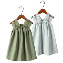 Children'S Clothing Striped Bow Tie Retro Cotton Dress Baby Girl Summer New Kids Sleeveless Korean Version Of Pure Dress 2024 - buy cheap