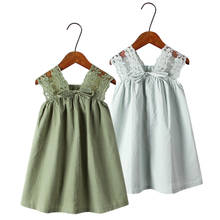Roupas para crianças listrado gravata borboleta retro algodão vestido de bebê menina verão novas crianças sem mangas versão coreana do vestido puro