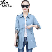 UHYTGF Spring autumn trench coat solid color wild thin top women clothes long-sleeved slim 3XL Plus size Windbreaker Female 1364 2024 - buy cheap