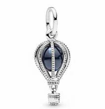 Abalorio de plata de ley 925 auténtica, cuentas de globo aerostático de cristal azul claro pulido, compatible con pulsera pandora y collar, joyería artesanal 2024 - compra barato