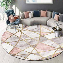 Modern Fashion Round Carpet Pink Rug Round Geometric Marble Pattern Carpet For Living Room Decor Girls Room Bedside Mat Antislip 2024 - buy cheap