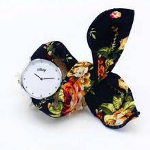 Shsby relógio de pulso feminino com tecido de flor, relógio fashion casual de quartzo, relógio de pulso com grande tecido para presente de aniversário 2024 - compre barato