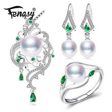 FENASY Natural Pearl Jewelry Sets 925 Sterling Silver Emerald Big Pearl Pendant Necklace Earrings For Women Bohemian Wedding 2024 - buy cheap