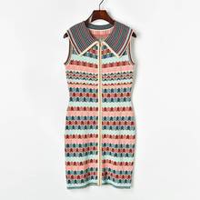 Vestido de punto de marca de lujo para mujer, Mini vestido de punto Vintage geométricas a rayas con cuello Peter Pan, sin mangas, elegante 2024 - compra barato