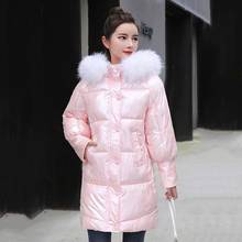 Women's Long Puffer Coat Solid Casual Winter Jacket Women Hooded With Fur Collar Shiny Cotton Padded  Thick Parkas 2021 2024 - buy cheap