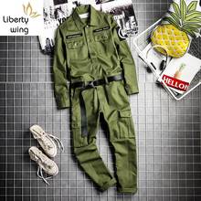 Fashion Mens Hip Hop One Piece Cargo Jumpsuit Long Sleeve Streetwear Man Joggers Bib Overalls Sashes Pockets Work Rompers Pants 2024 - buy cheap